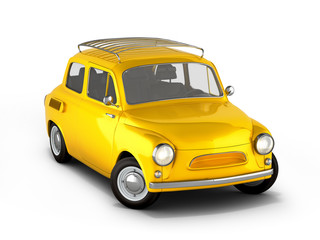 small yellow retro car isolated on white background 3d