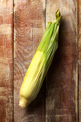Fresh Corn on Wooden Table