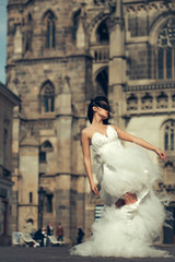 Obraz premium wedding sexy woman near caste on palace outdoor