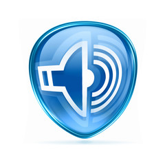 speaker icon blue, isolated on white background.