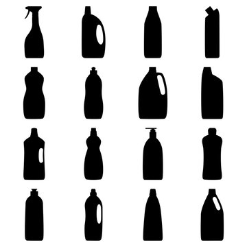 Set of bottle silhouettes of cleaning products
