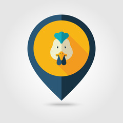 Chicken flat pin map icon. Animal head vector