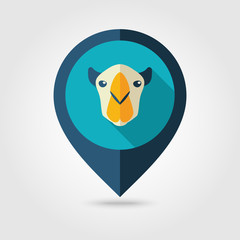 Camel flat pin map icon. Animal head vector symbol