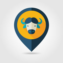 Buffalo bison ox flat pin map icon. Animal head
