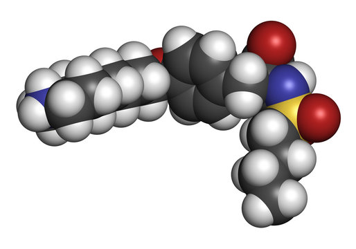 Tirofiban anticoagulant drug molecule. 3D rendering. 