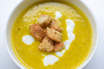 Pumpkin cream soup with croutons