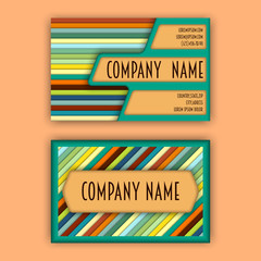 business card template with 3D paper colorful lines