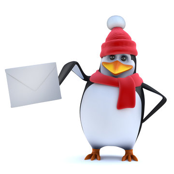 3d Winter penguin posts a letter