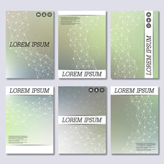 Fototapeta na wymiar Set of business templates for brochure, flyer, cover magazine in A4 size. Structure molecule DNA and neurons. Geometric abstract background. Medicine, science, technology. Vector illustration.