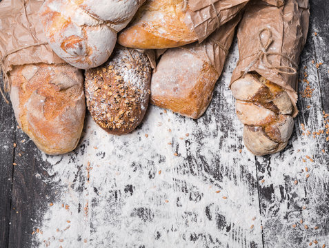 Bakery concept background. Bread sorts with copy space