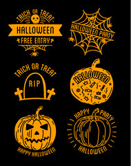 Happy Halloween design collection. Black badges and labels set with text inside.