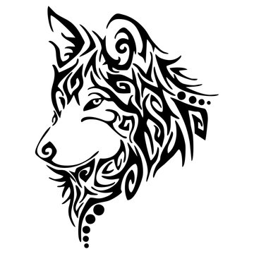 Black wolf,wolves hear tribal tattoo vector 