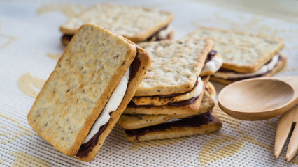 homemade smores on tablecloth