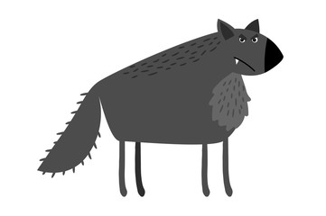 Scary gray wolf with a long tail