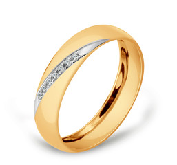 Wedding ring with a diamond, 3D illustration