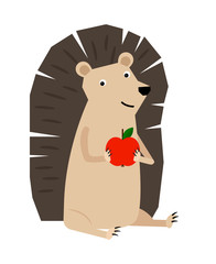 Merry hedgehog holds red apple in paws