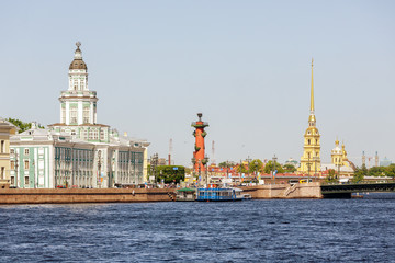 View on Kunstkamera museum, Rostral column, Peter and Paul Fortr