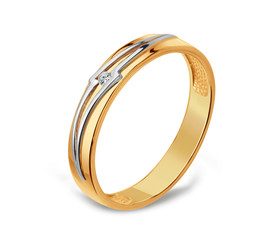 Wedding ring with a diamond, 3D illustration