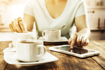 woman and hands with tablet 