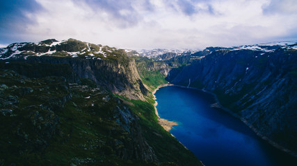 Beautiful summer vibrant view on famous Norwegian tourist place