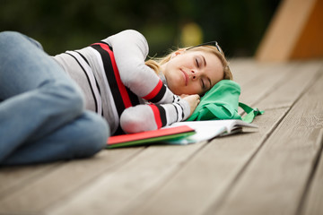 Student fall asleep for reading textbooks