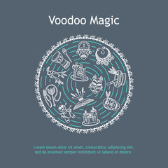 Modern card with voodoo magic vector line icons.