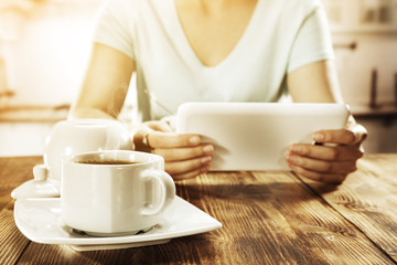 woman and hands with tablet 