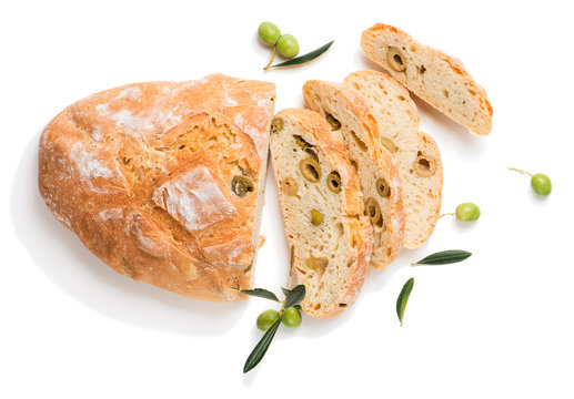 Fresh Bread With Olives, Above View.