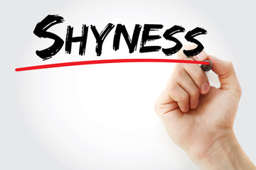 Hand writing Shyness with marker, concept background