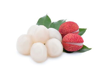 Fresh lychees isolated on white background