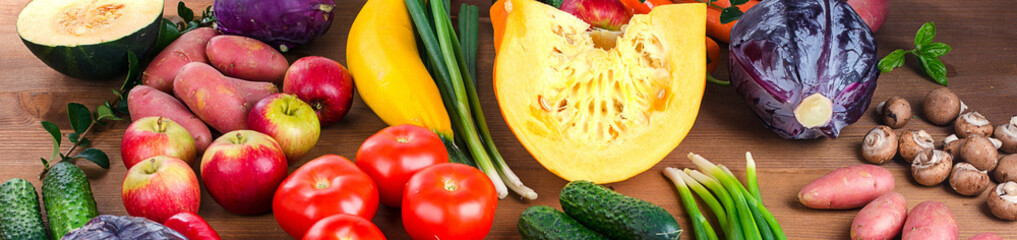 Vegetables and fruits background. Healthy food concept.