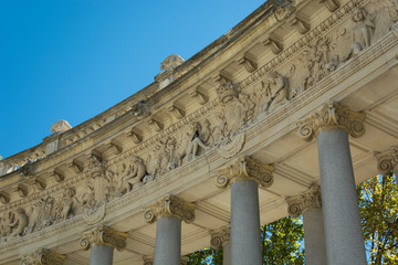 Colonnade Sculpture Group Detail - Monument of Alfonso XII, Pond of the Park of the Pleasant Retreat, Madrid, Spain