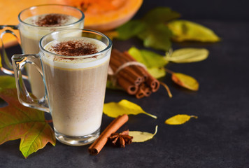 Warm, spicy drink - latte with cinnamon and pumpkin