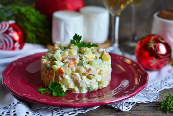 Traditional New Year's salad Russian and Ukrainian 