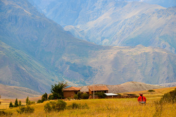 Fototapeta na wymiar Panoramic view of the mountain landscape and countryside of Peru