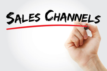 Hand writing Sales Channels with marker, concept background
