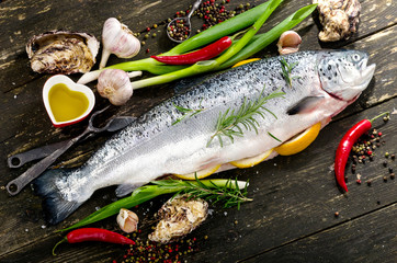 Raw salmon with herbs and spices