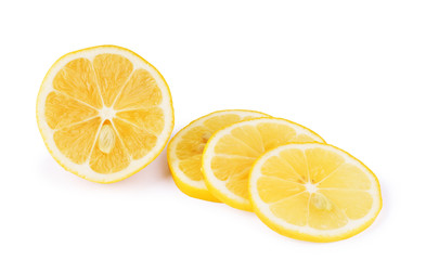 Fototapeta na wymiar Lemon slices over white background