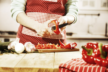 woman in kitchen and free space 