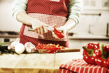 woman in kitchen and free space 