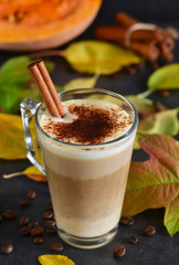 Warm, spicy drink - latte with cinnamon and pumpkin 