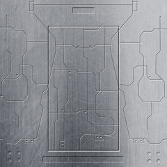 scifi wall. chrome metal wall and circuits. metal background - 121811348
