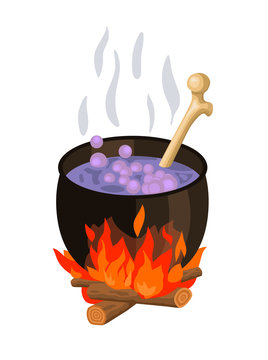 witch cauldron cartoon vector illustration