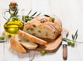 Sliced bread with olives