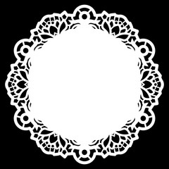 Lace round paper doily, lacy snowflake, greeting element,  template for cutting  plotter, round pattern, laser cut  template, doily to decorate the cake,  vector illustrations.