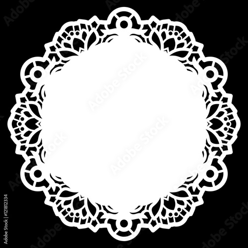 "Lace round paper doily, lacy snowflake, greeting element, template for cutting plotter, round
