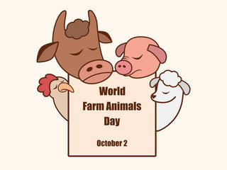 World Farm Animals Day vector. Cartoon characters farm animals. Important day