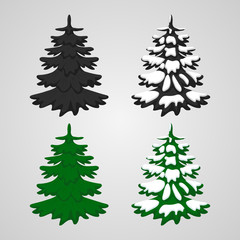 Fototapeta premium vector illustration. Set icons of Christmas trees, green, monochrome, with snow.