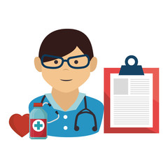 avatar medical man doctor with stethoscope and medicine icon set. vector illustration