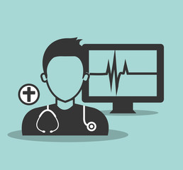 avatar medical man doctor with stethoscope and medicine icon set. vector illustration